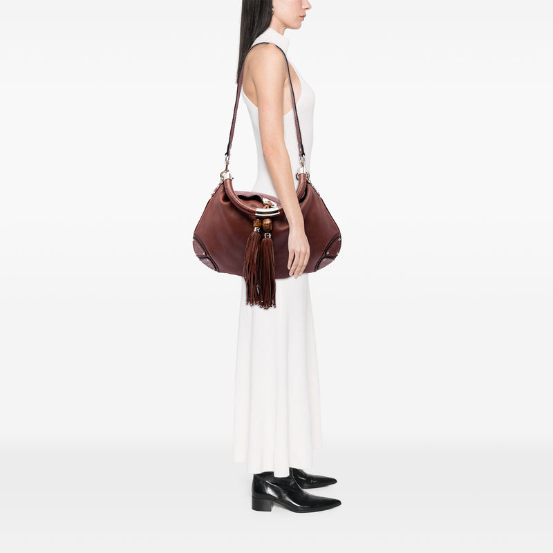 Large Guccissima Trimmed Calfskin Bamboo Indy Satchel - Image 6