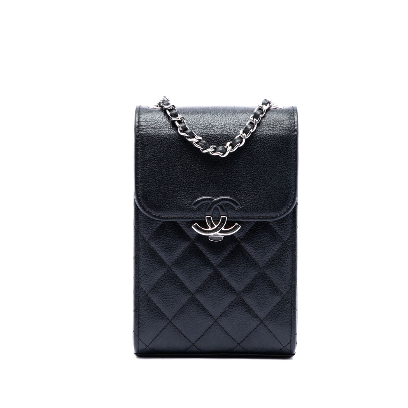 CC Quilted Caviar Phone Holder with Chain - Image 1