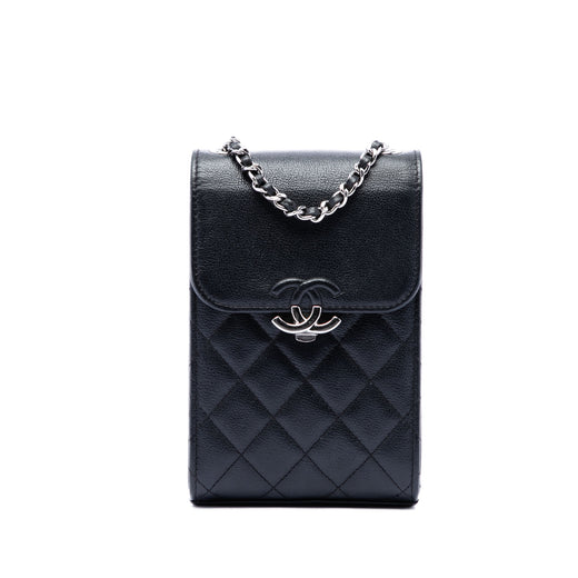 CC Quilted Caviar Phone Holder with Chain - Image 1