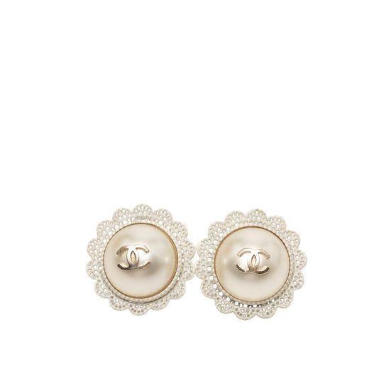 CC Gold Plated Faux Pearl Lace Push Back Earrings - Image 1