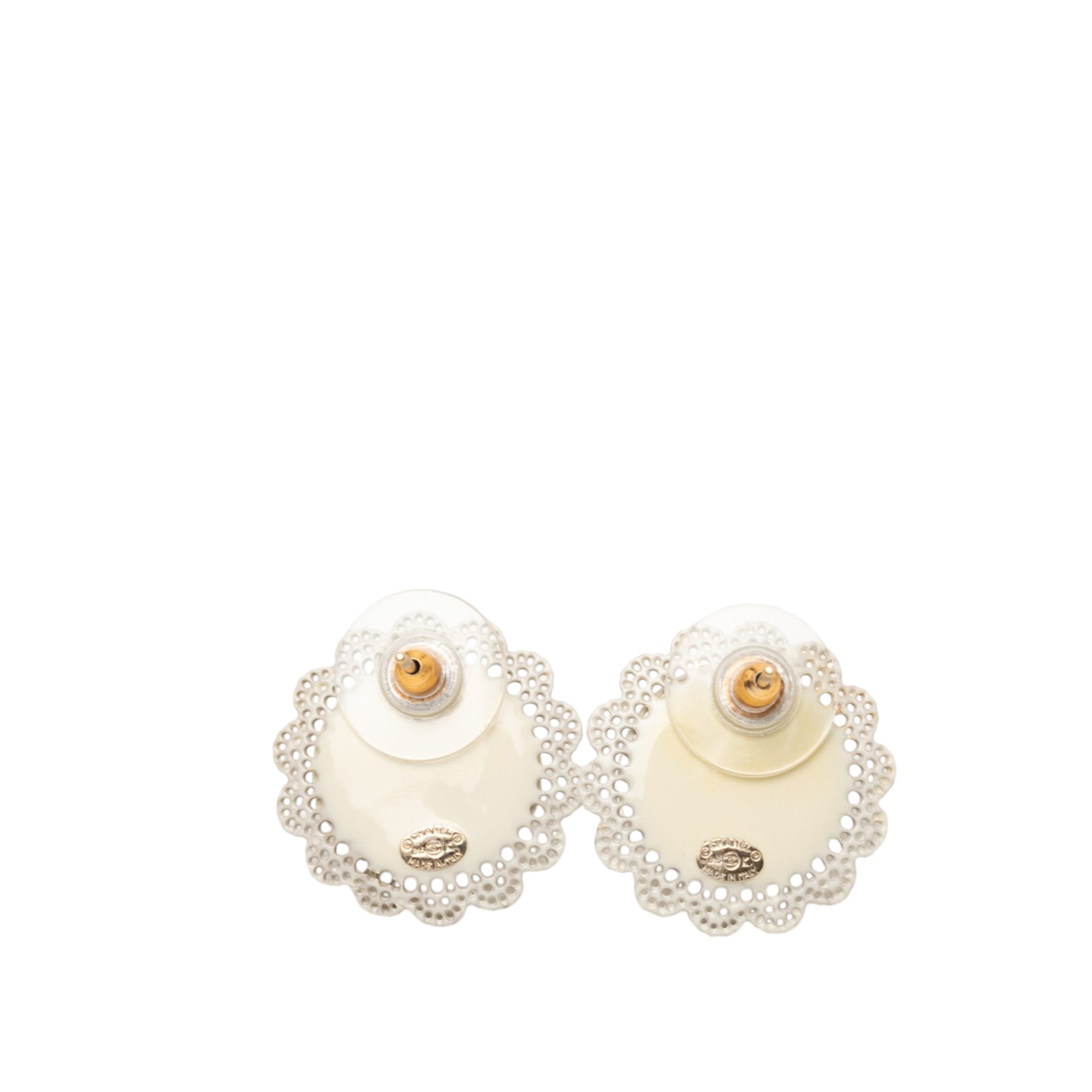 CC Gold Plated Faux Pearl Lace Push Back Earrings - Image 2