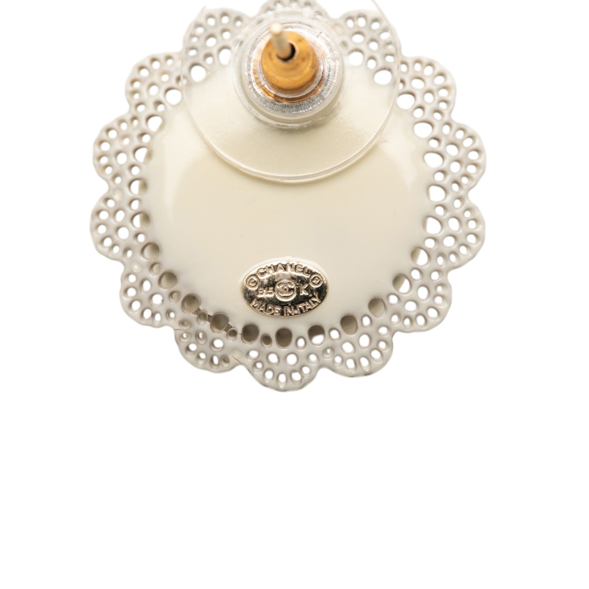 CC Gold Plated Faux Pearl Lace Push Back Earrings - Image 3