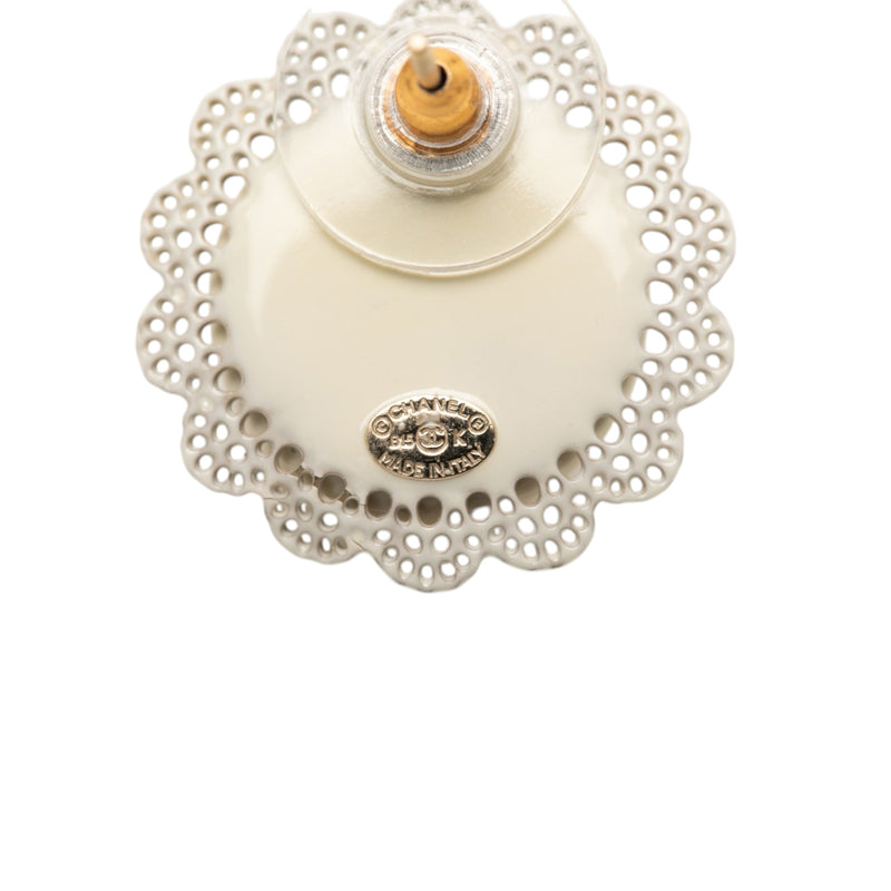 CC Gold Plated Faux Pearl Lace Push Back Earrings - Image 3