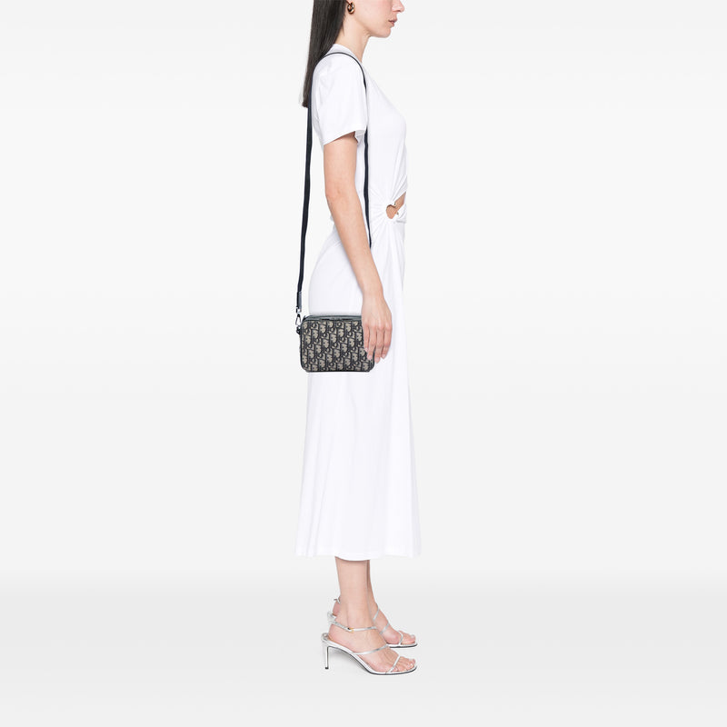 Oblique Canvas Zipped Pouch with Strap - Image 6