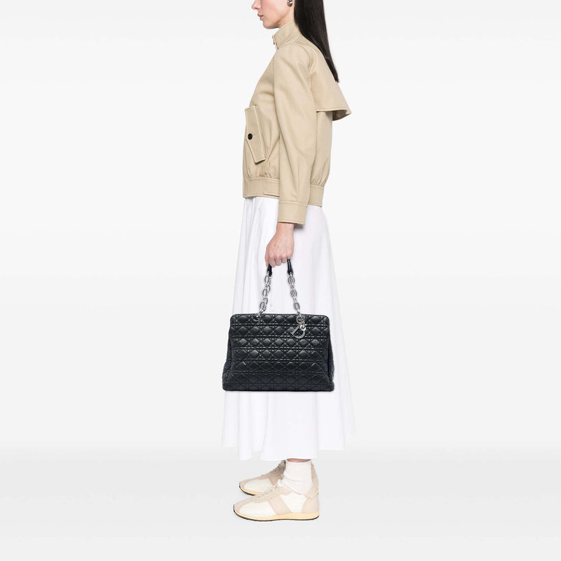 Large Lambskin Cannage Soft Zipped Lady Dior Shopping Tote - Image 5