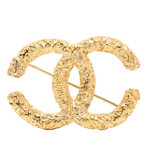 CC Gold Plated Baroque Embossed Brooch - Image 1