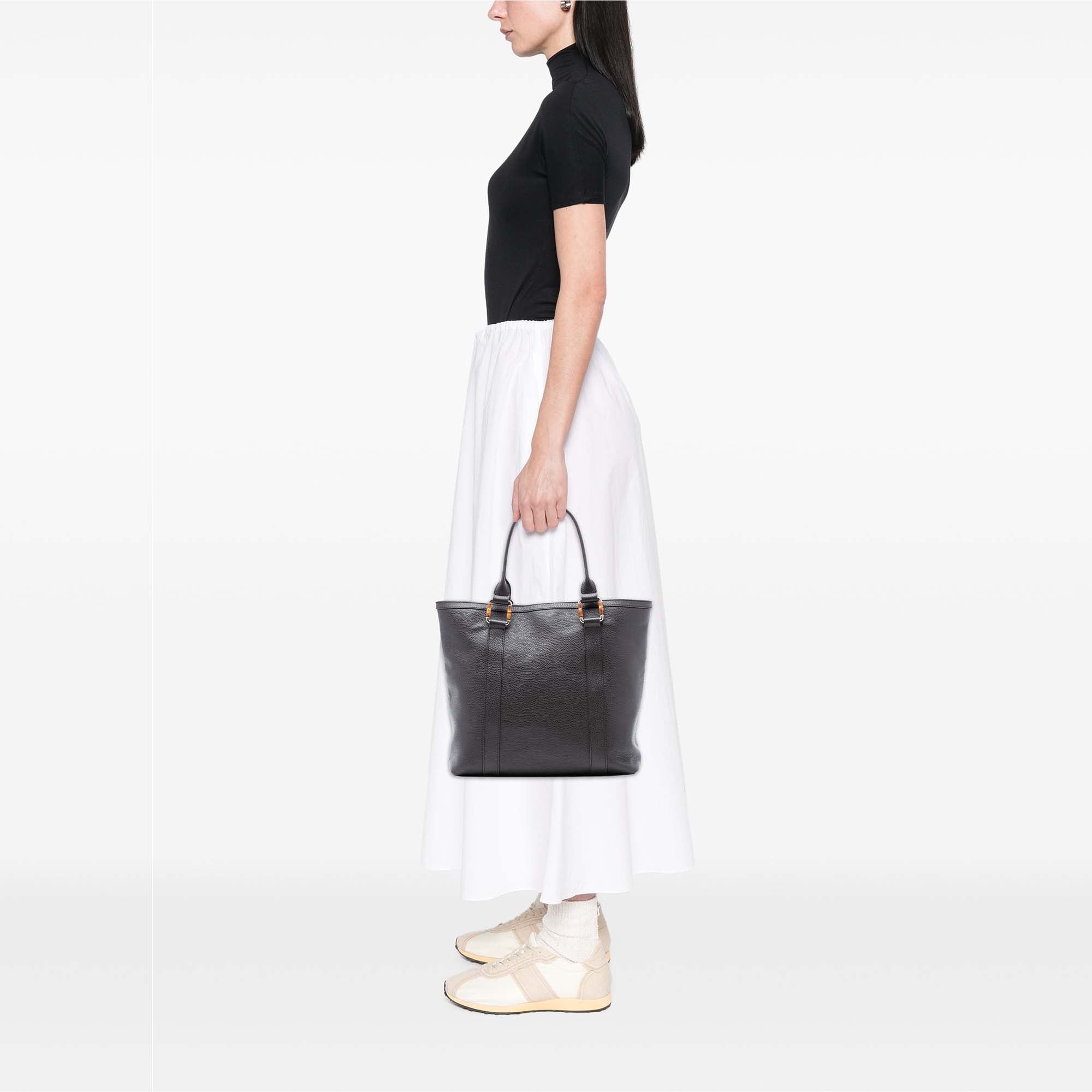 Grained Calfskin Bamboo Shopper Tote - Image 7