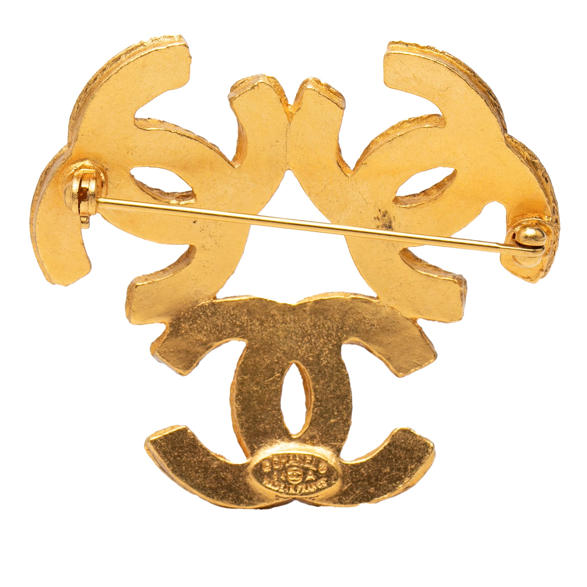 Gold Plated Triple CC Brooch - Image 2