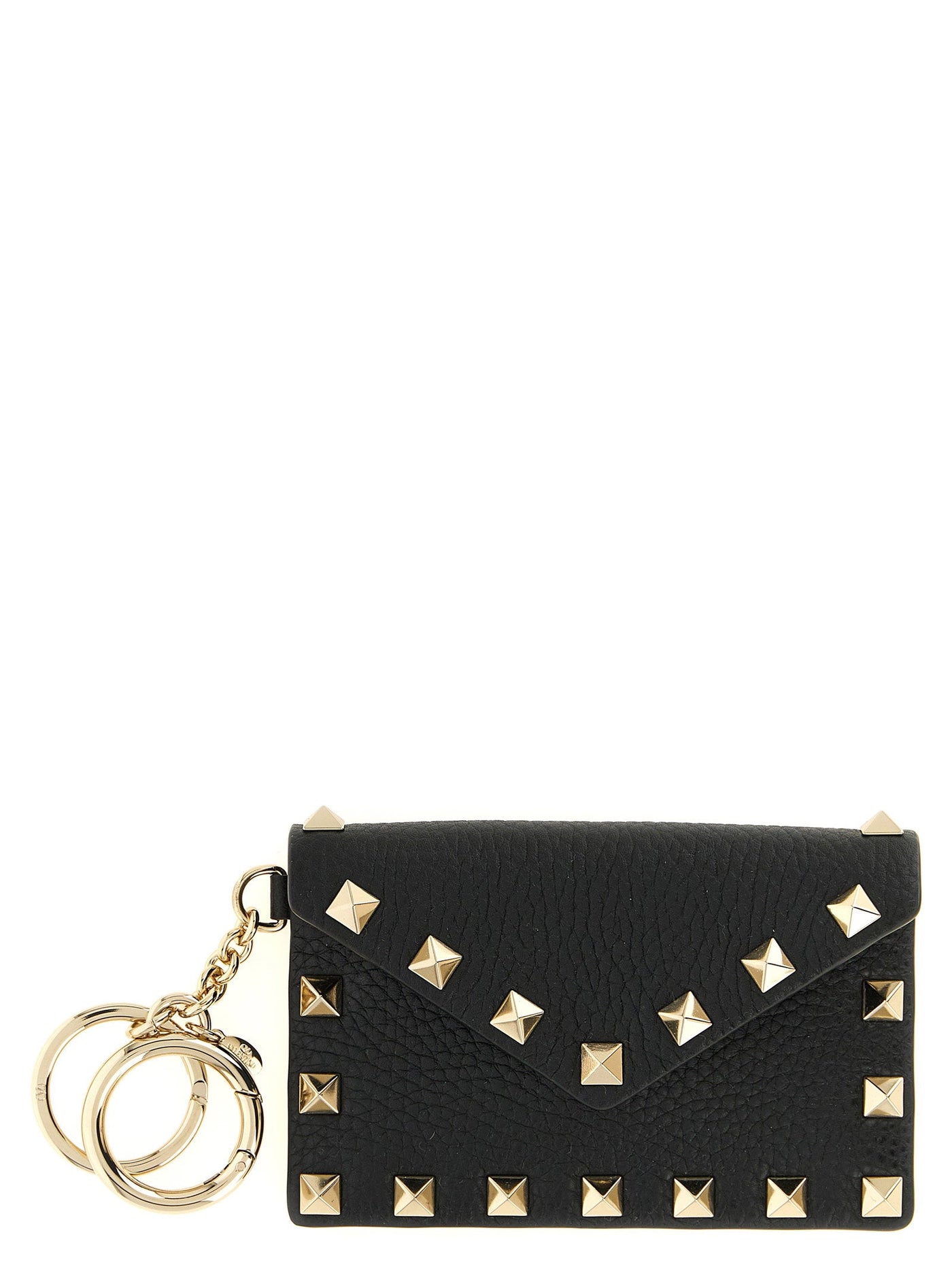 Valentino Garavani Rockstud Card Case — Black Hammered Calf Leather Cases