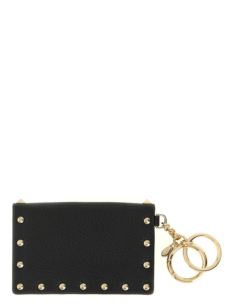 Valentino Garavani Rockstud Card Case — Black Hammered Calf Leather Cases