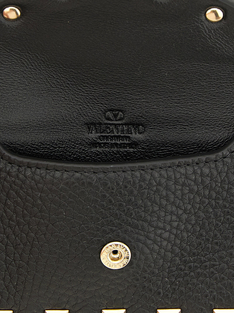 Valentino Garavani Rockstud Card Case — Black Hammered Calf Leather Cases