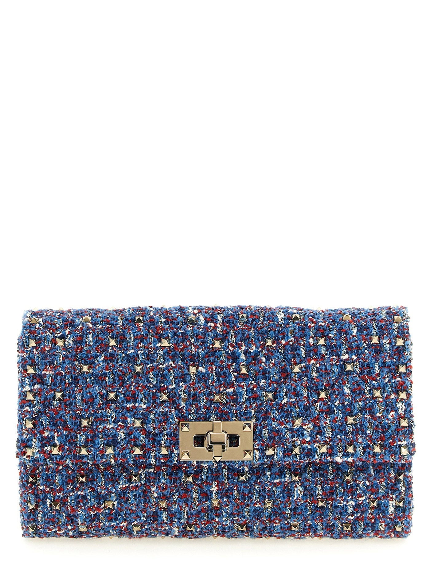 Valentino Garavani Studded Tweed Shoulder Bag — Blue