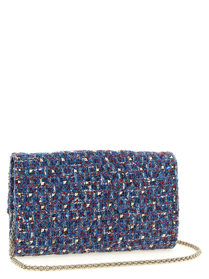 Valentino Garavani Studded Tweed Shoulder Bag — Blue