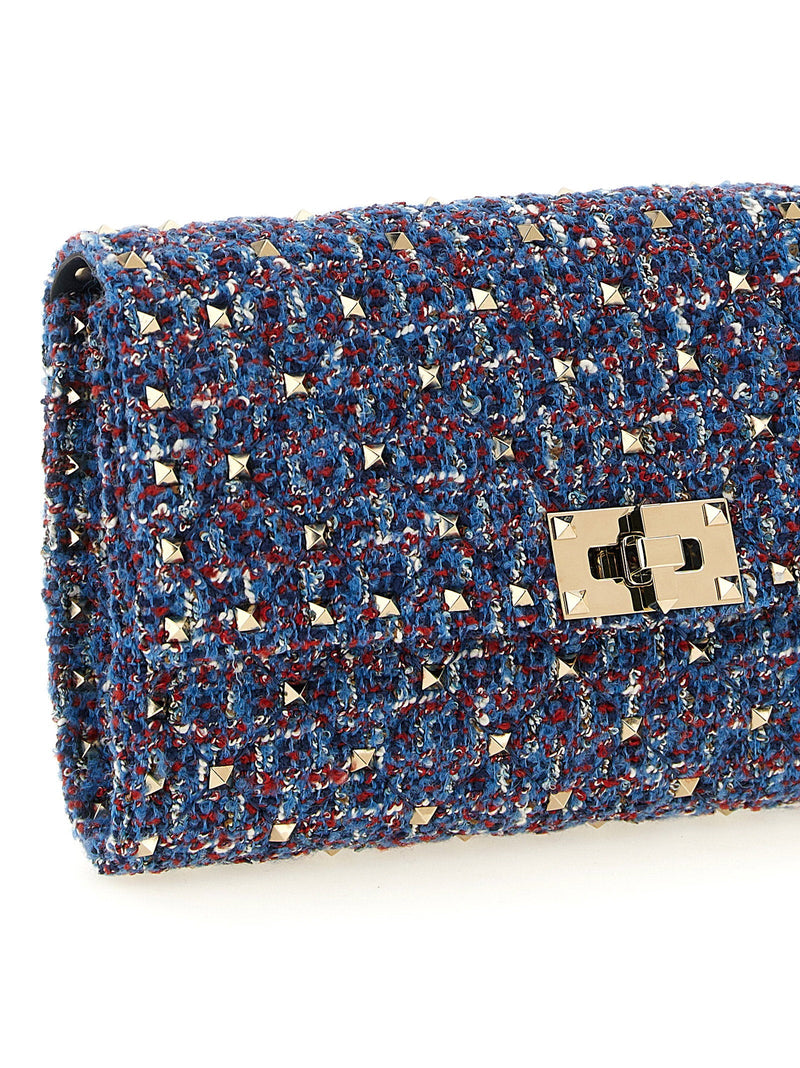 Valentino Garavani Studded Tweed Shoulder Bag — Blue
