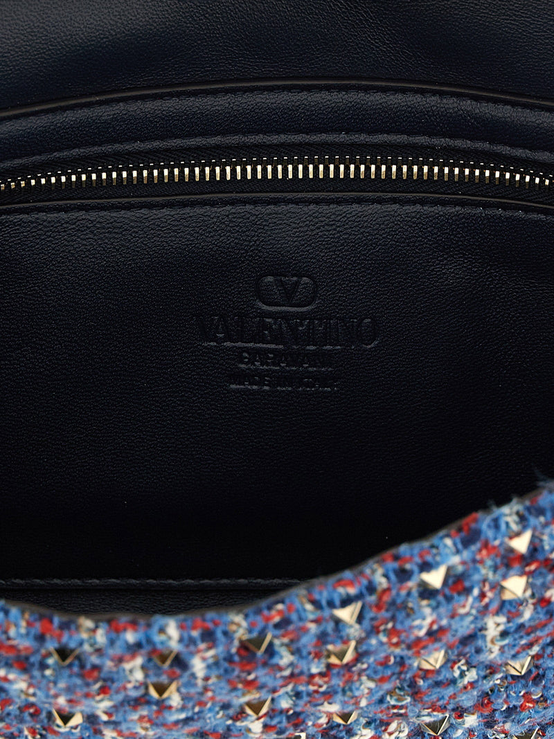 Valentino Garavani Studded Tweed Shoulder Bag — Blue
