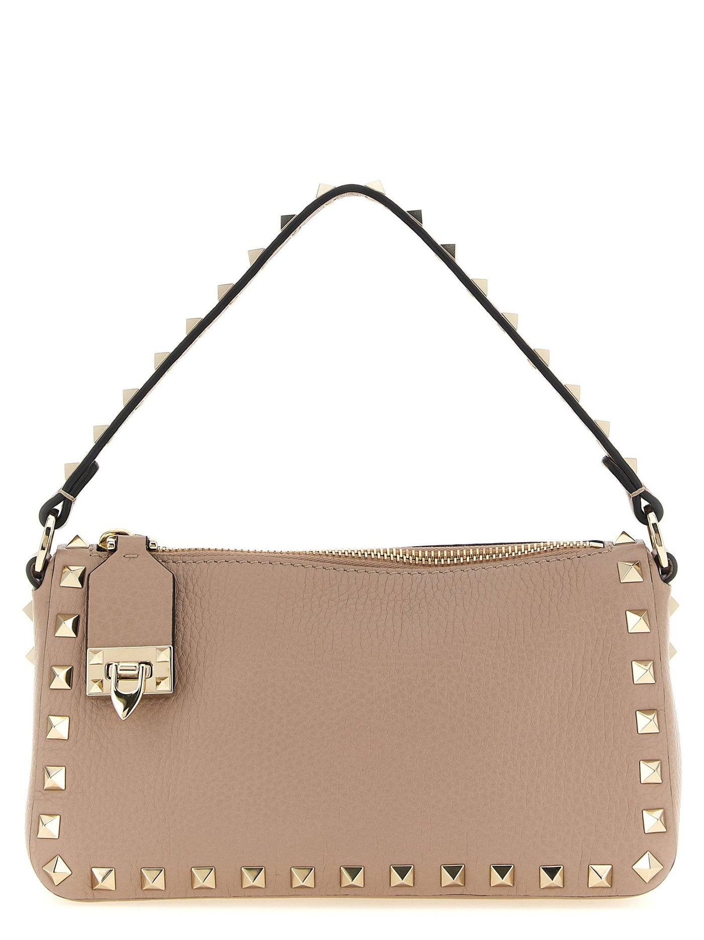 Valentino Garavani Rockstud Shoulder Bag — Beige Fine Hammered Calf Leather