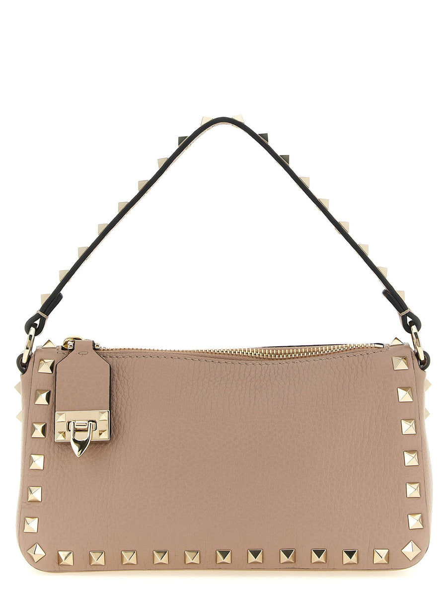 Valentino Garavani Rockstud Shoulder Bag — Beige Fine Hammered Calf Leather