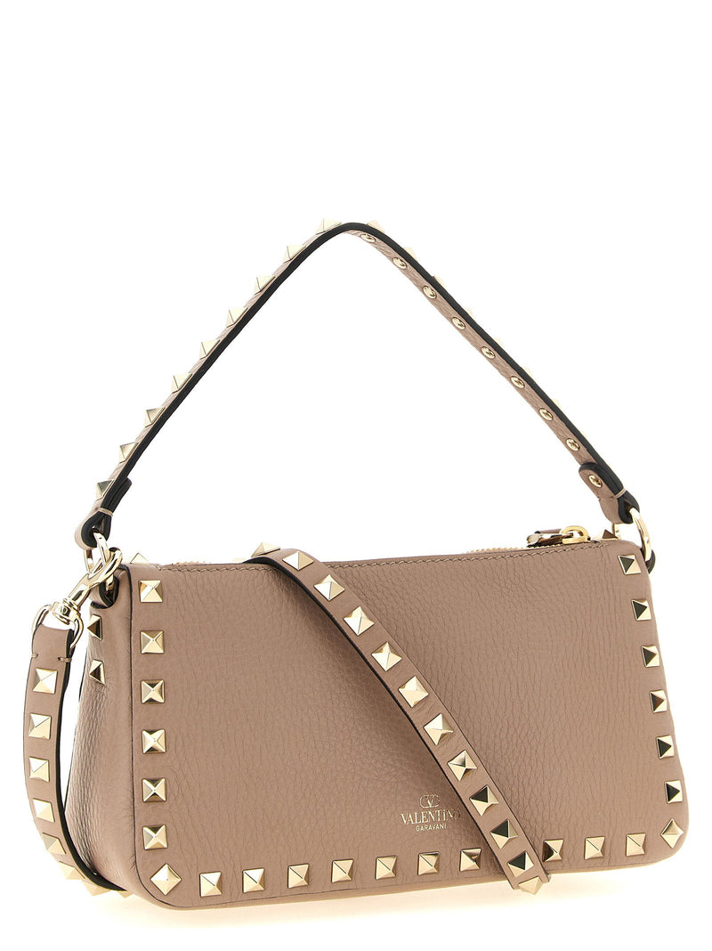 Valentino Garavani Rockstud Shoulder Bag — Beige Fine Hammered Calf Leather