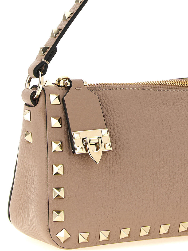 Valentino Garavani Rockstud Shoulder Bag — Beige Fine Hammered Calf Leather