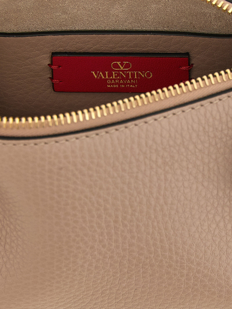 Valentino Garavani Rockstud Shoulder Bag — Beige Fine Hammered Calf Leather