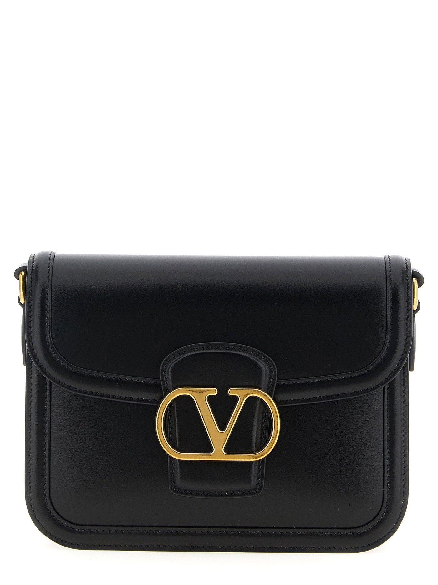 Valentino Garavani Vlogo Shoulder Bag — Black Smooth Calf Leather