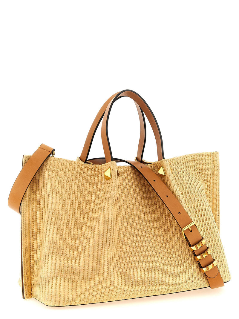 Valentino Garavani Floral Embroidered Raffia Tote Bag — Yellow