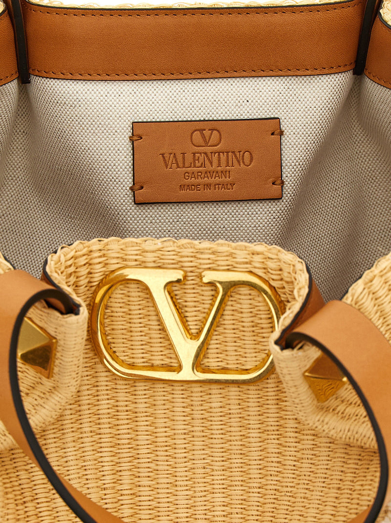 Valentino Garavani Floral Embroidered Raffia Tote Bag — Yellow