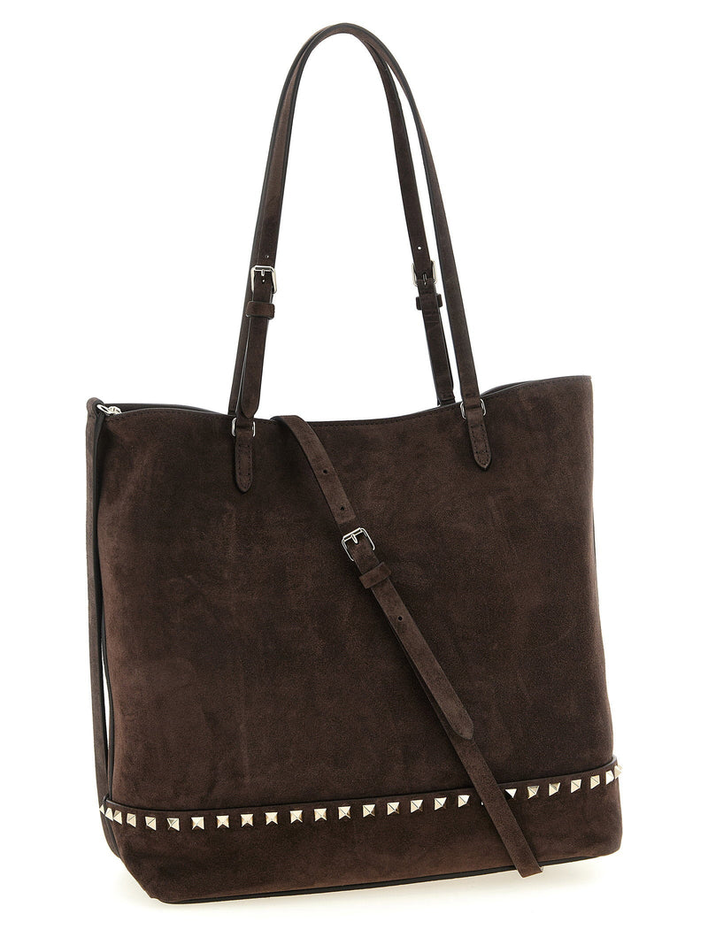 Valentino Garavani Rockstud-Trimmed Suede Shoulder Bag — Brown