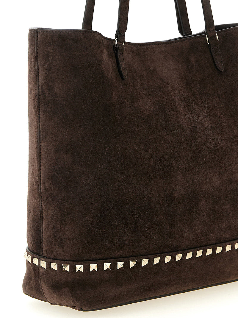 Valentino Garavani Rockstud-Trimmed Suede Shoulder Bag — Brown