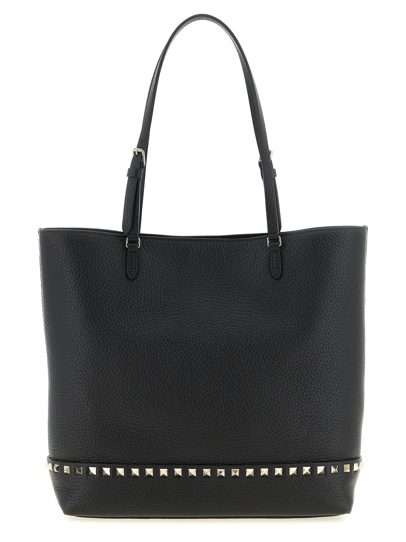 Valentino Garavani Studded Hammered Leather Tote Bag — Black