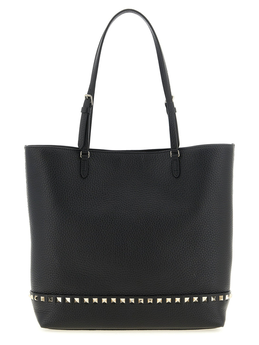 Valentino Garavani Studded Hammered Leather Tote Bag — Black