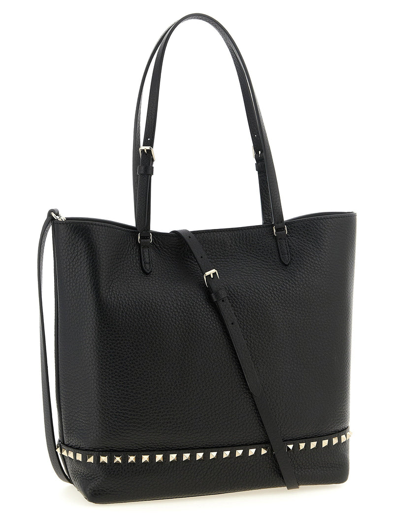Valentino Garavani Studded Hammered Leather Tote Bag — Black
