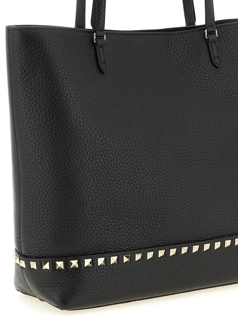 Valentino Garavani Studded Hammered Leather Tote Bag — Black