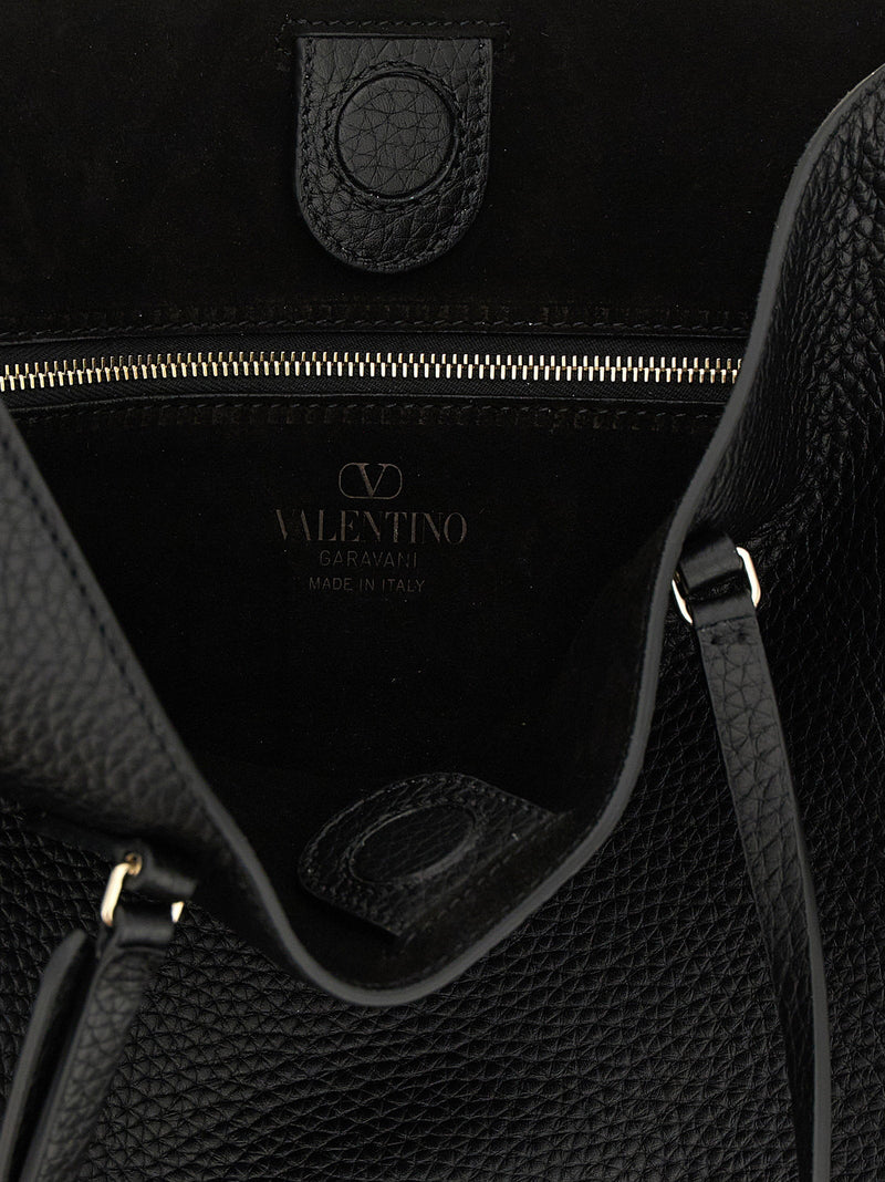 Valentino Garavani Studded Hammered Leather Tote Bag — Black