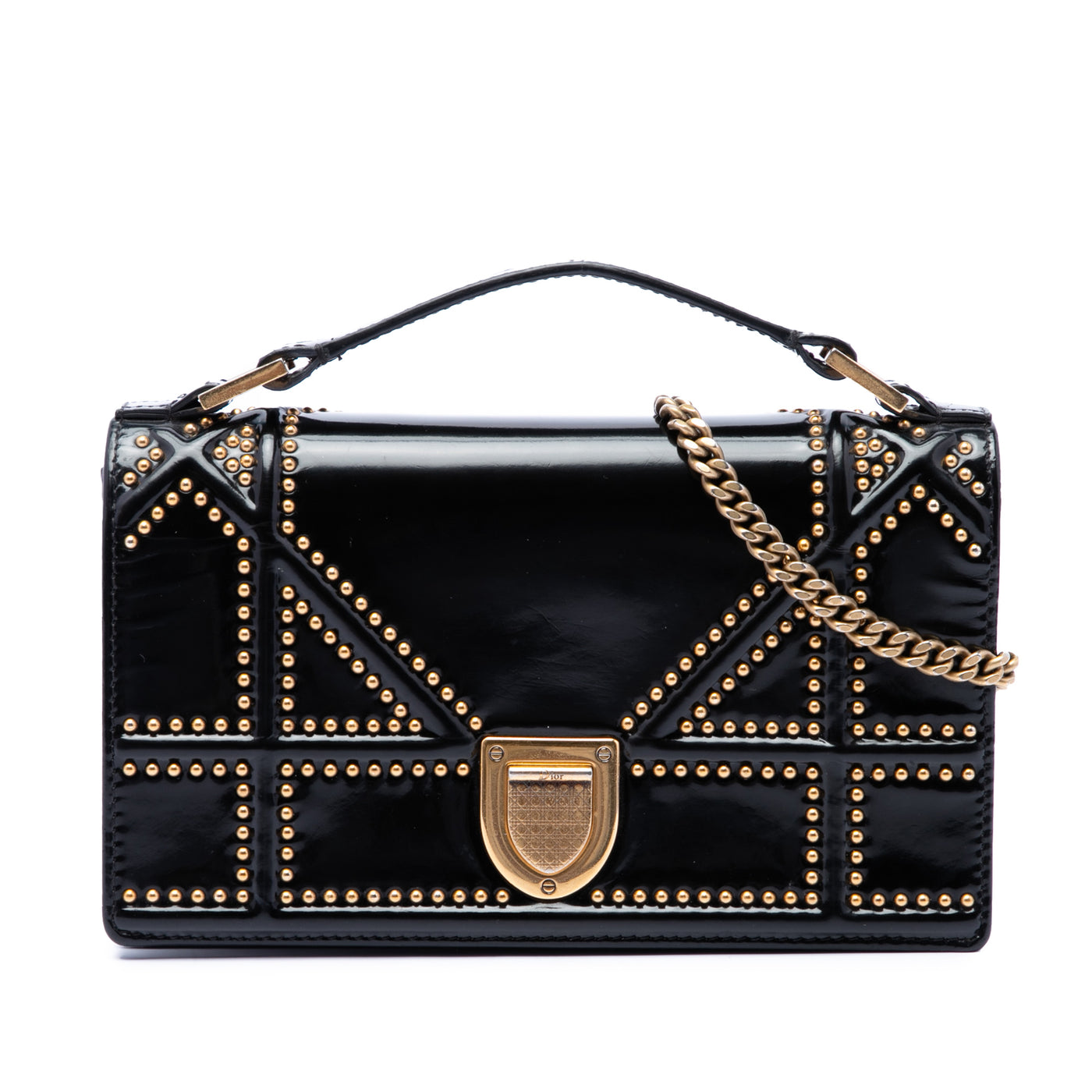 Studded Patent Diorama Top Handle Wallet on Chain - Image 1