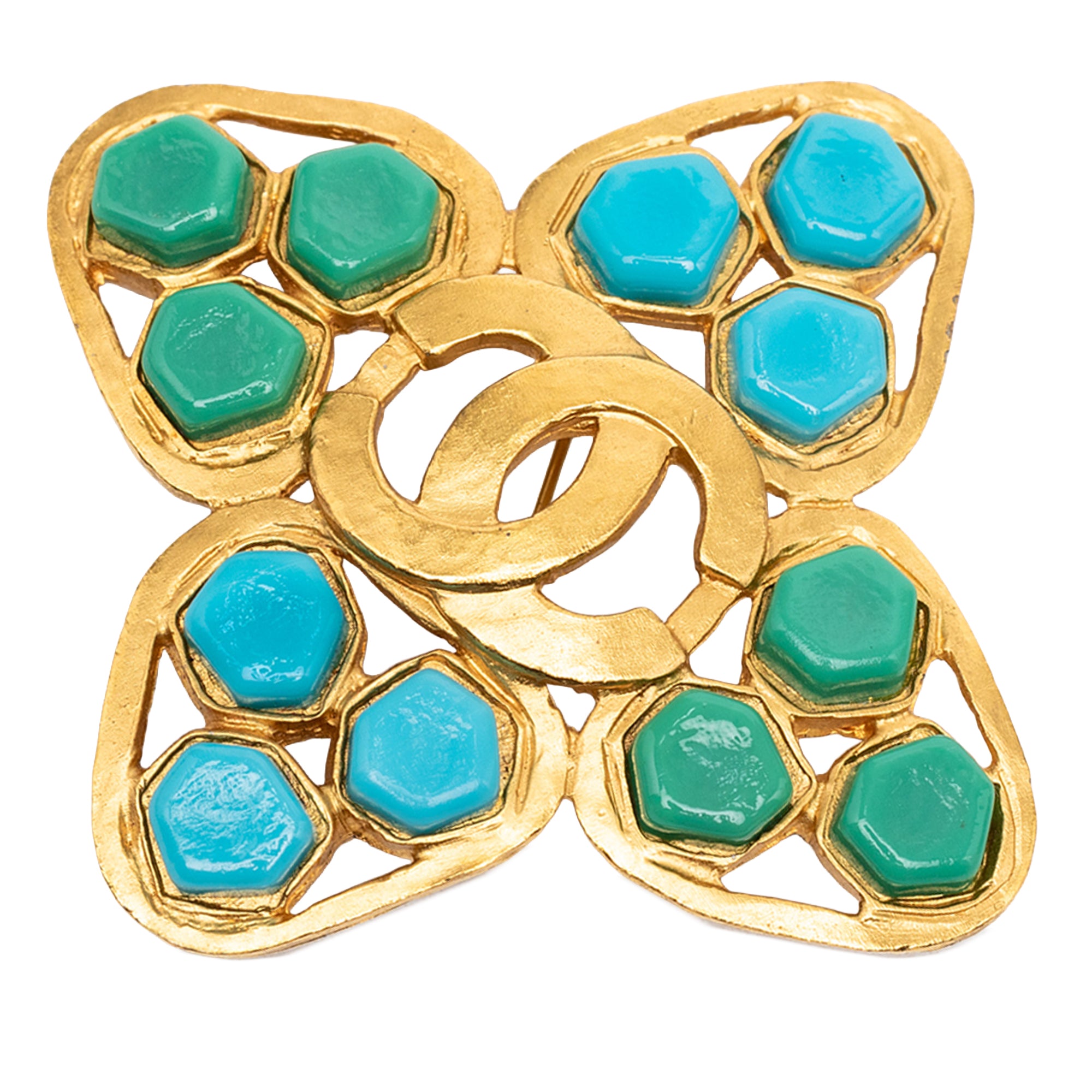 CC Gold Plated Clover Gripoix Brooch - Image 1