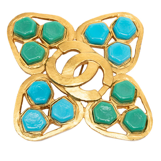 CC Gold Plated Clover Gripoix Brooch - Image 1
