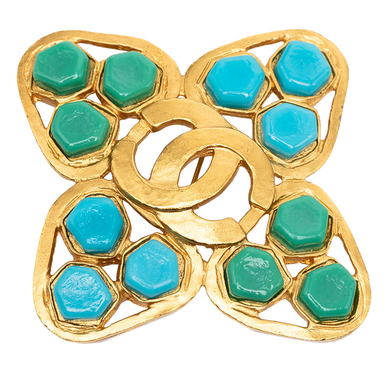 CC Gold Plated Clover Gripoix Brooch