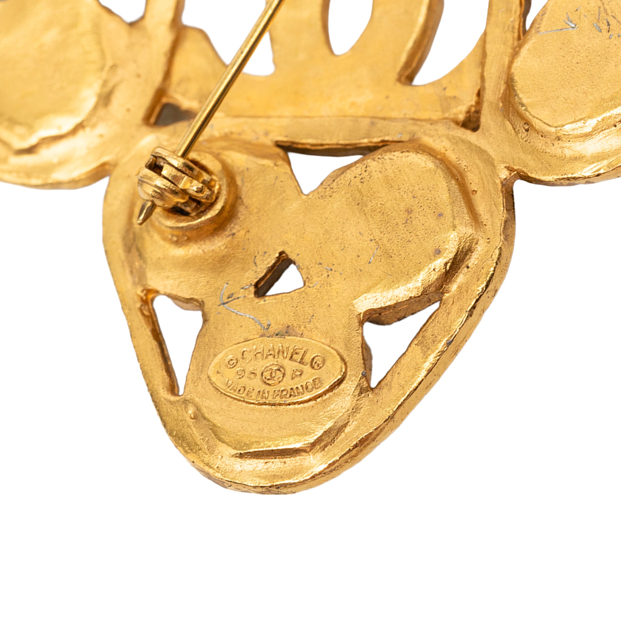 CC Gold Plated Clover Gripoix Brooch - Image 3