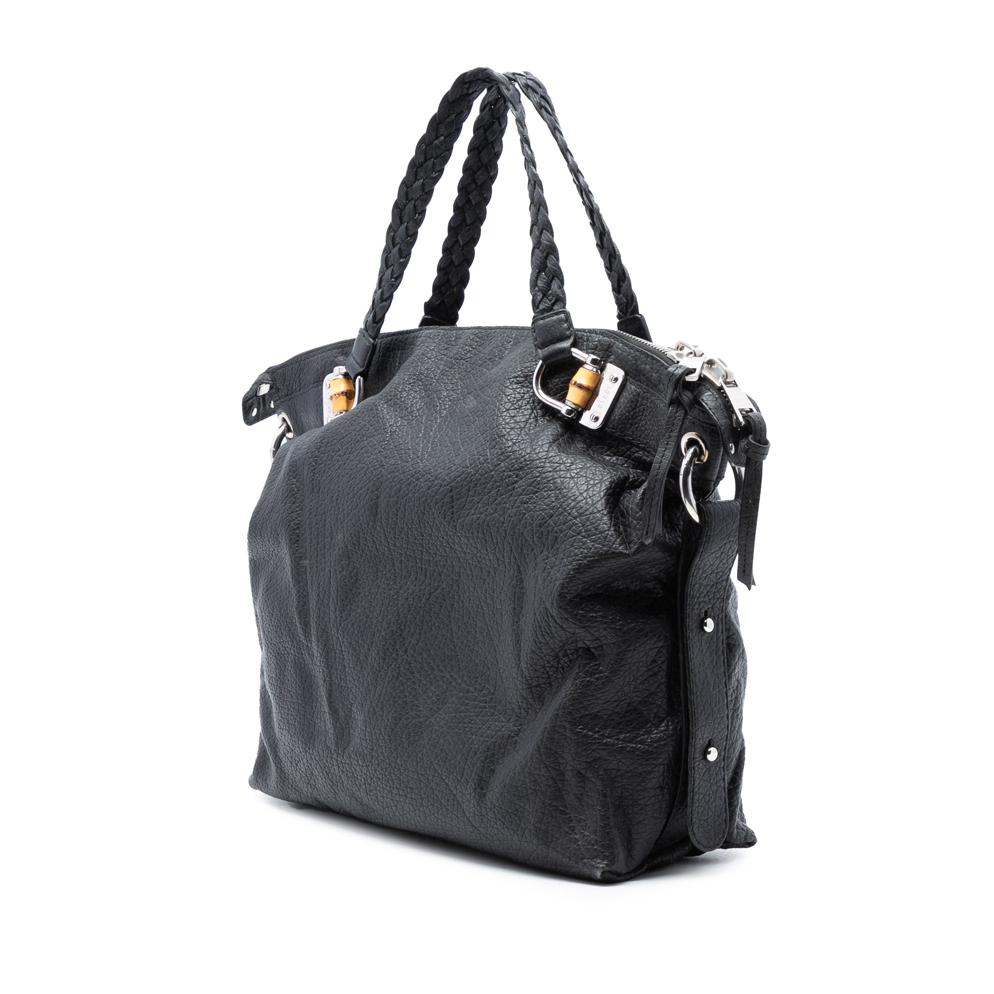 Large Leather Bamboo Bar Tote - Image 2