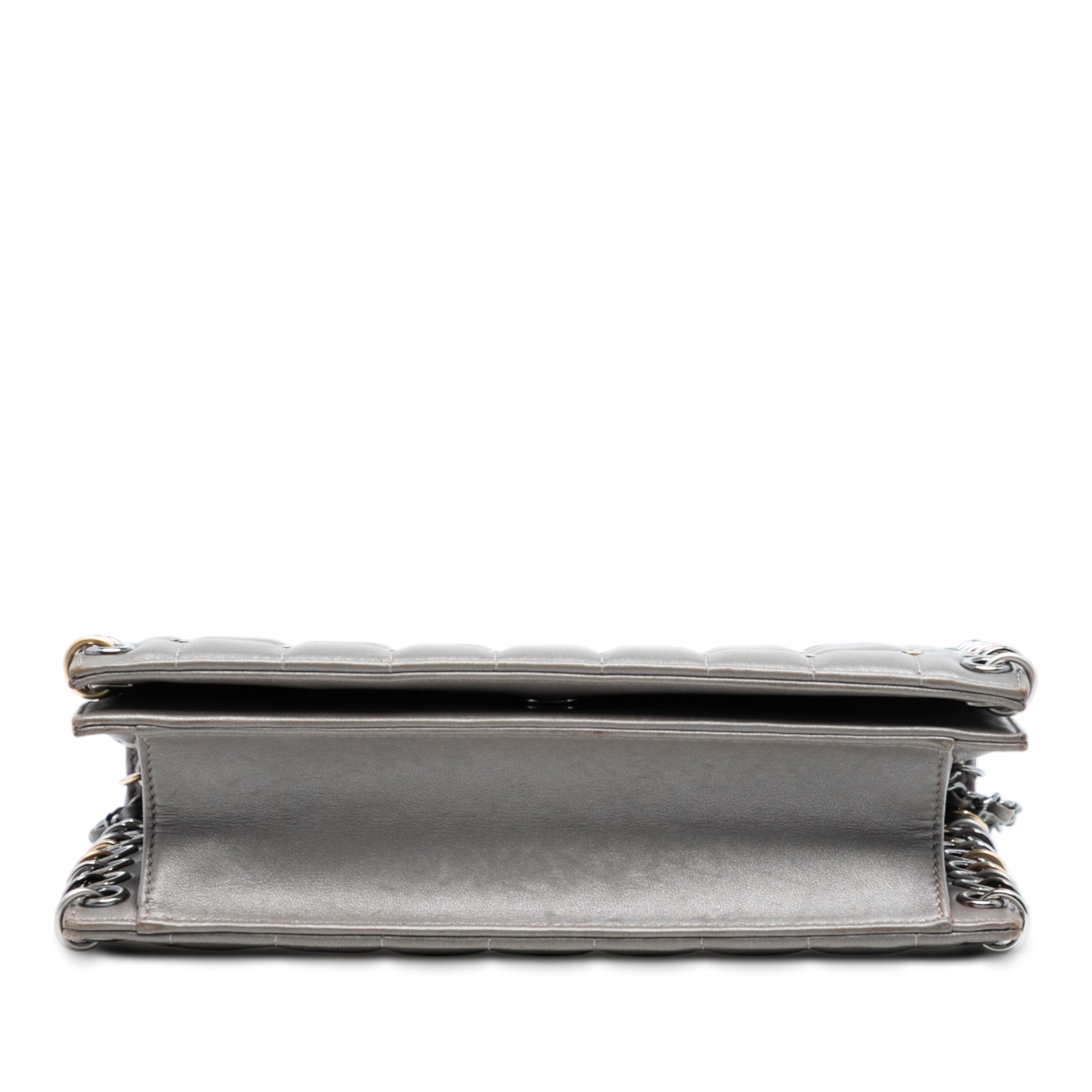 Small Lambskin Chocolate Bar CC Piercing Studded Chain Flap - Image 3