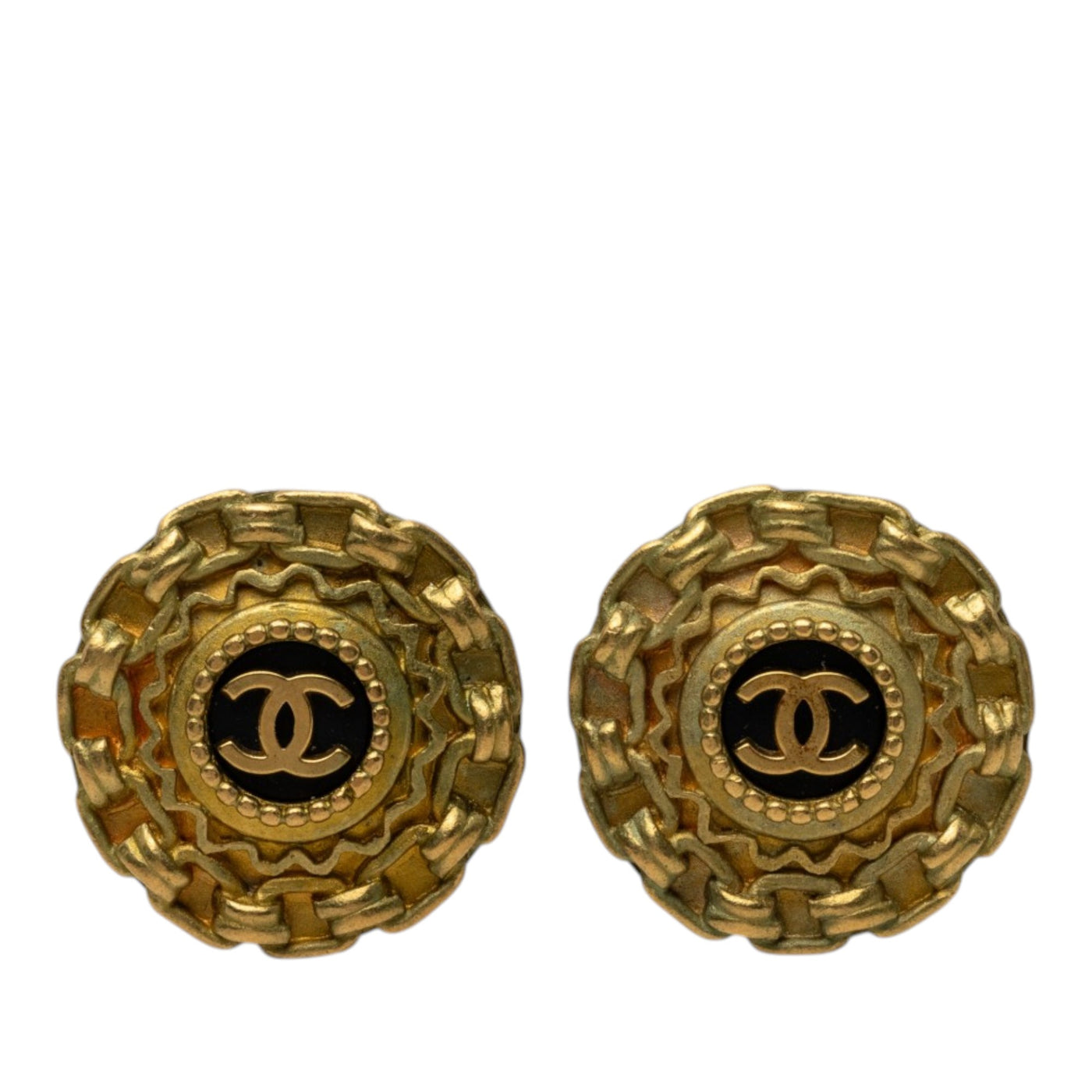 CC Gold Plated Resin Chain Round Clip On Earrings - Image 1