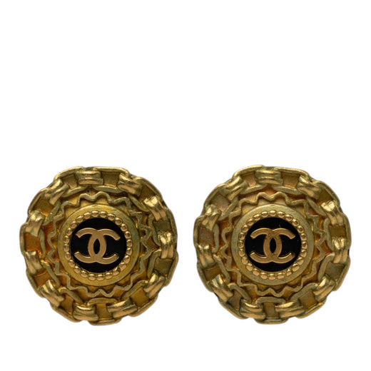 CC Gold Plated Resin Chain Round Clip On Earrings - Image 1