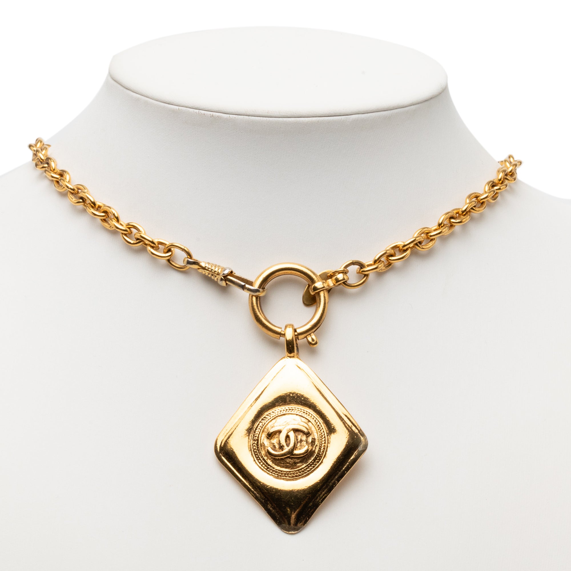 CC Gold Plated Diamond Shape Pendant Necklace - Image 6