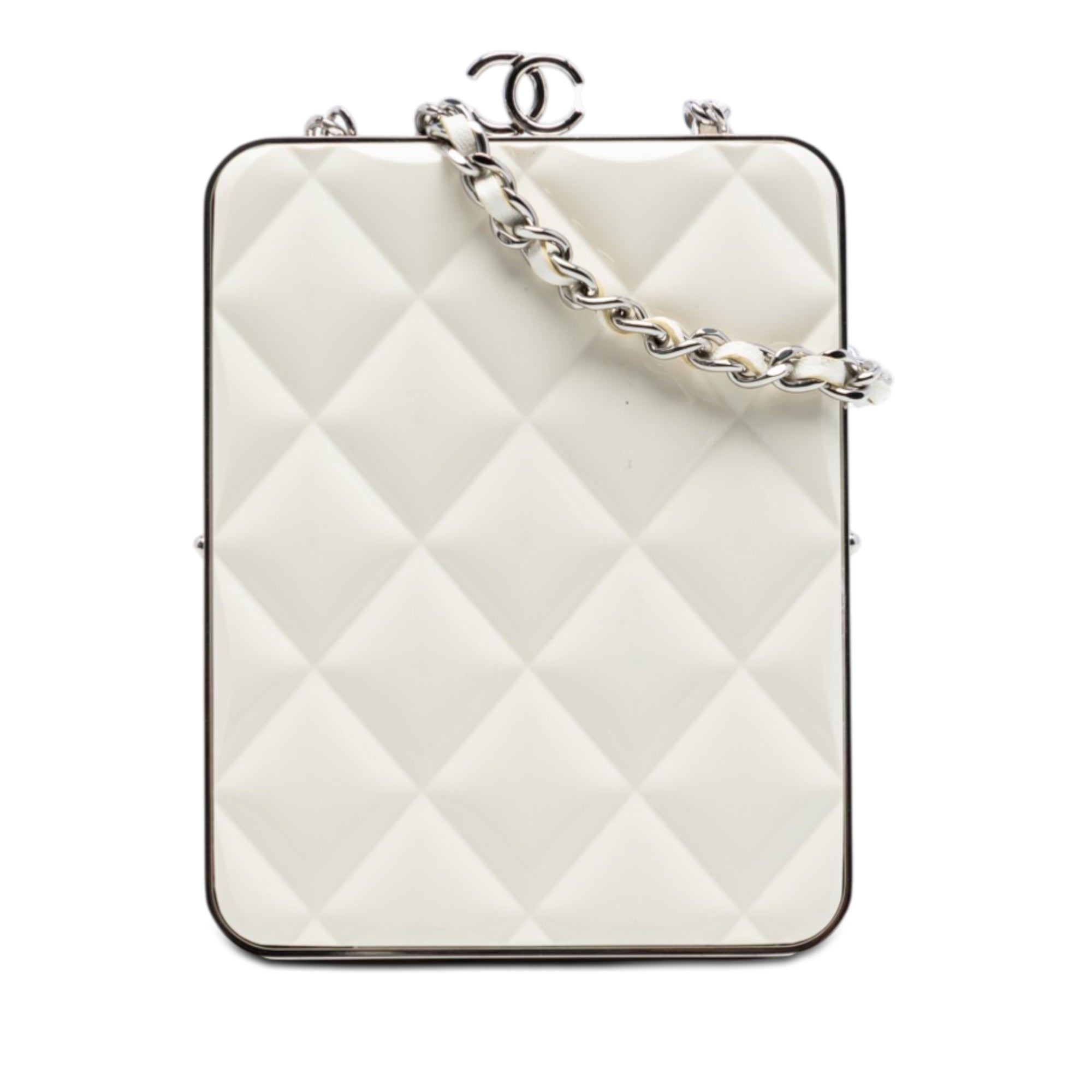 Lambskin and Acrylic Kiss Clutch with Chain - Image 1