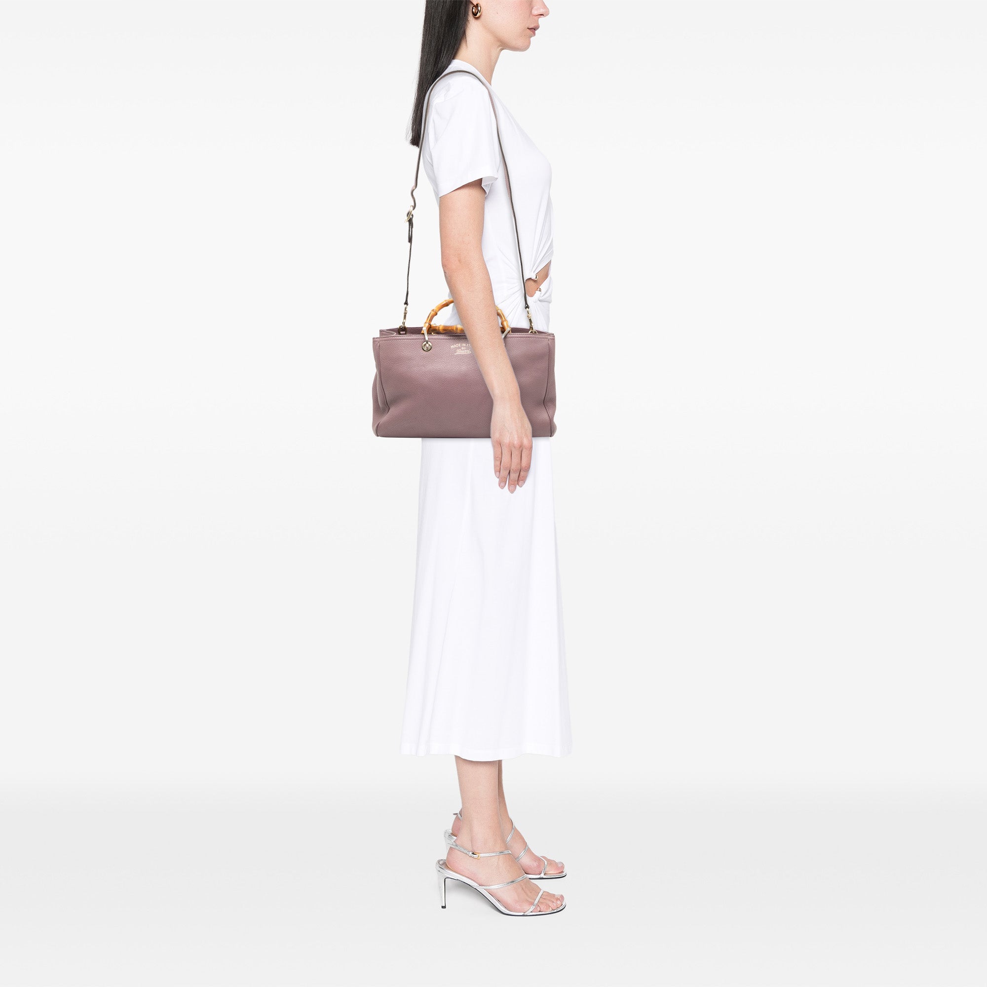 Medium Calfskin Bamboo Shopper Satchel - Image 7