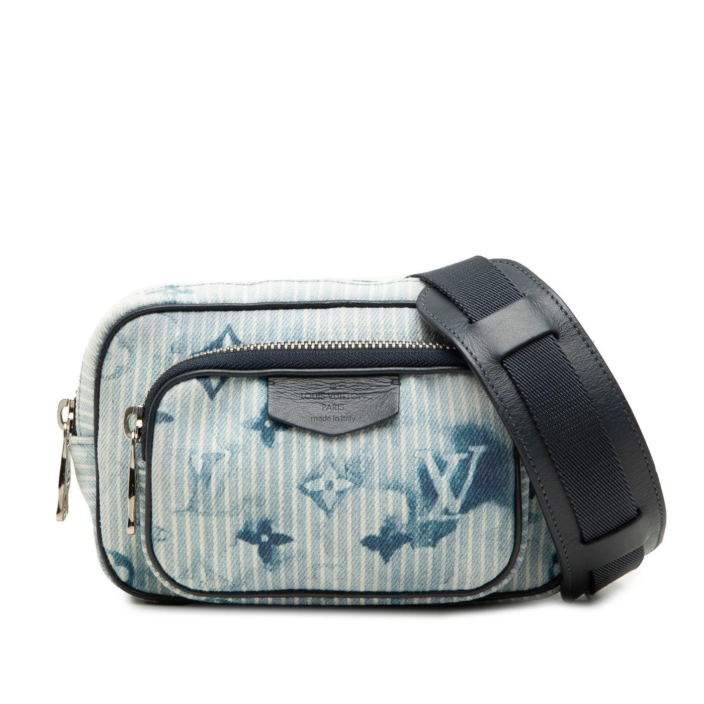 Monogram Denim Watercolor Hickory Stripes Outdoor Pouch - Image 1