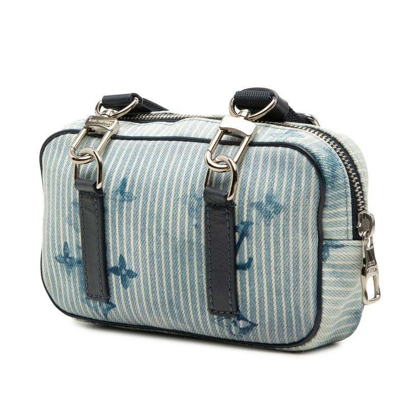 Monogram Denim Watercolor Hickory Stripes Outdoor Pouch - Image 2