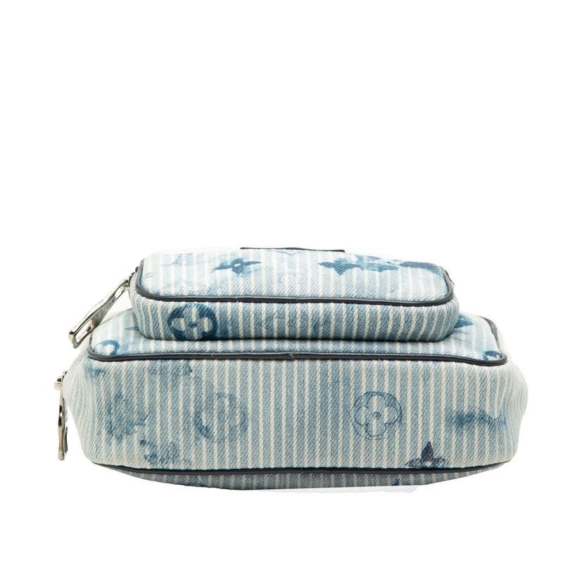 Monogram Denim Watercolor Hickory Stripes Outdoor Pouch - Image 3