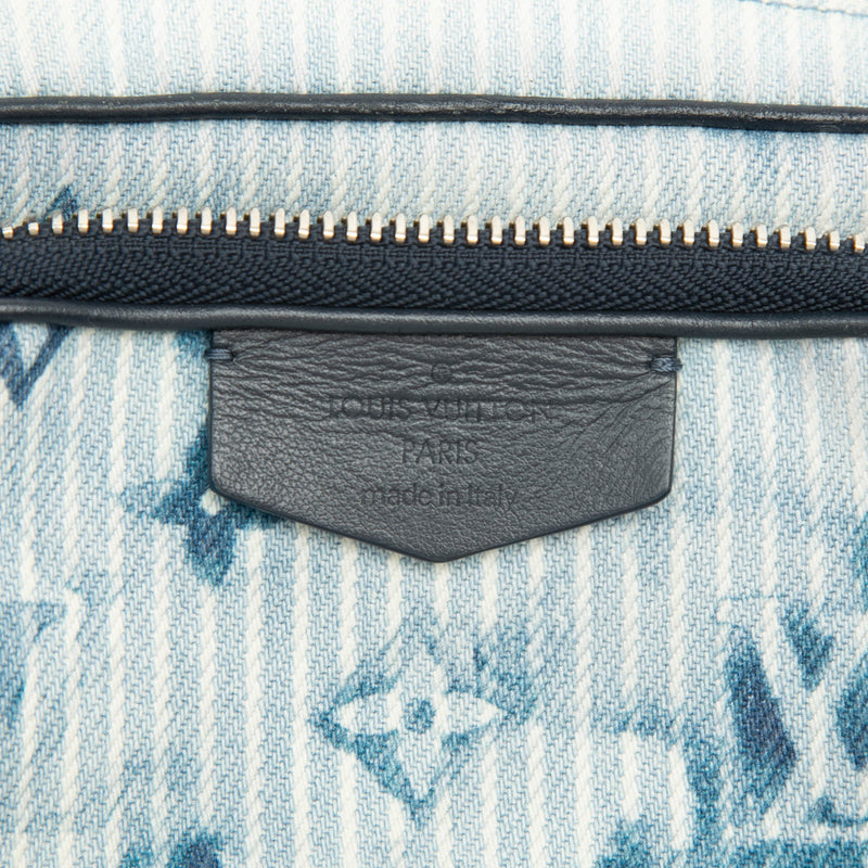 Monogram Denim Watercolor Hickory Stripes Outdoor Pouch - Image 5
